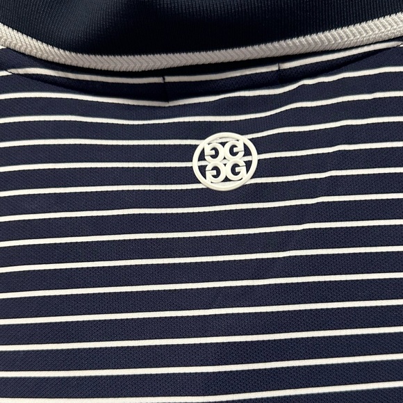 Mens XL G/FORE Navy Blue & White Stripe Short Sleeve Polo NWT - Picture 5 of 6